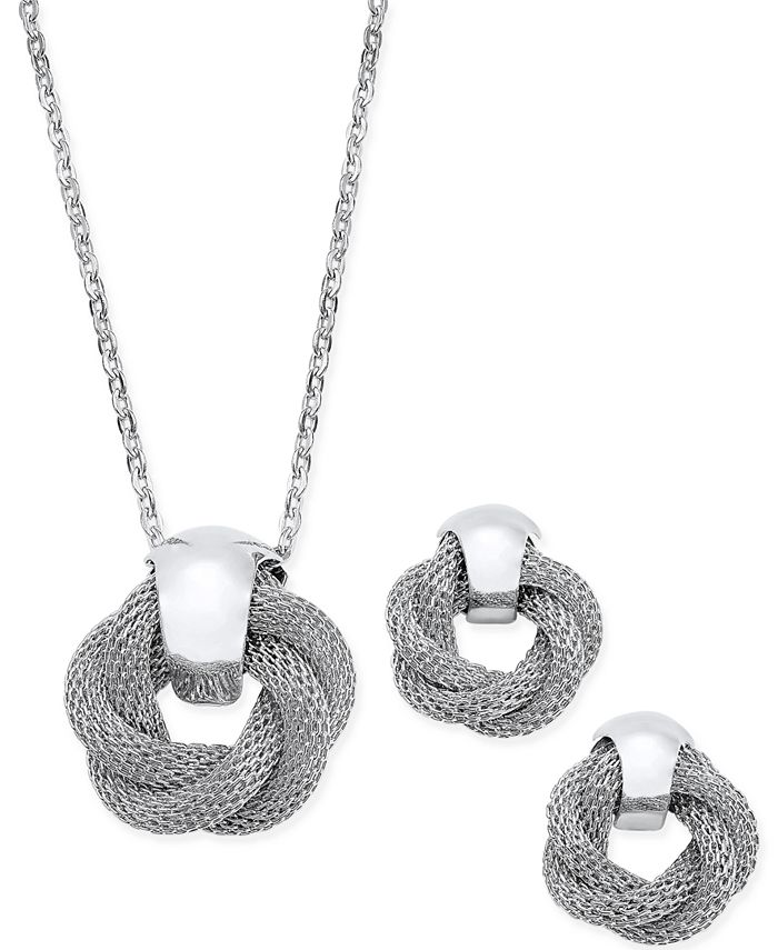 Charter Club SilverTone Twisted Knot Pendant Necklace and Earrings Set