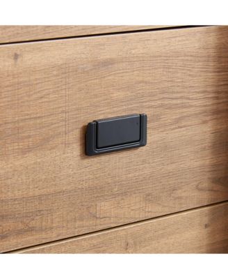 5 Drawers Dresser w/Sliding Barn Door, Farmhouse Modern Tall Dresser 5 Chest of Drawers