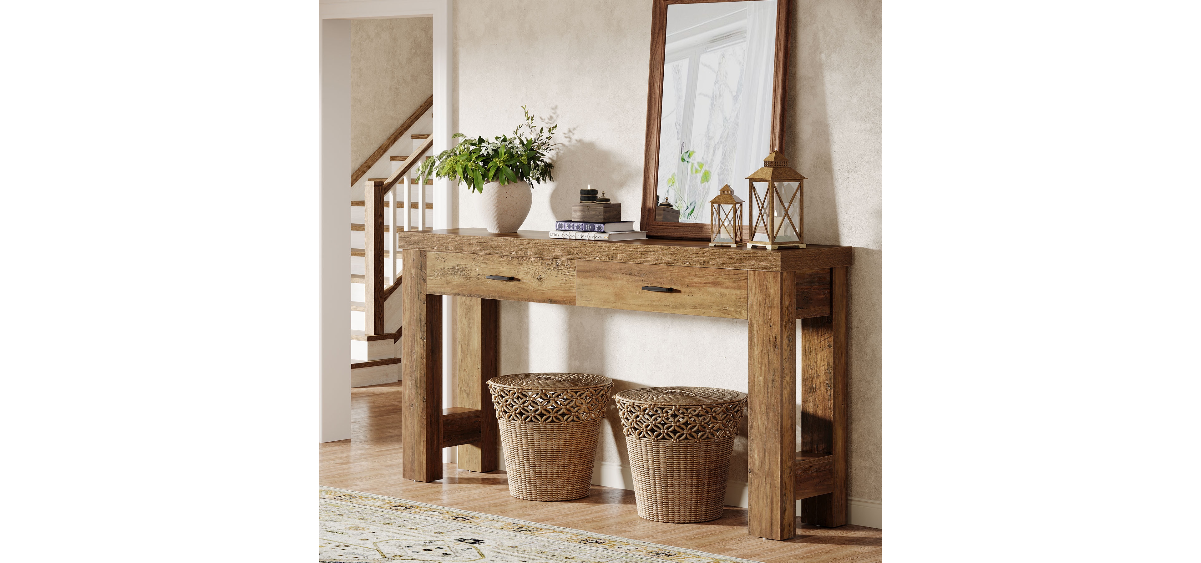 Tribesigns 3-Tier Narrow Side Table with Storage,Wood Sofa Side Table with Geometric Metal Frame,Industrial Nightstand and Bedside End Table