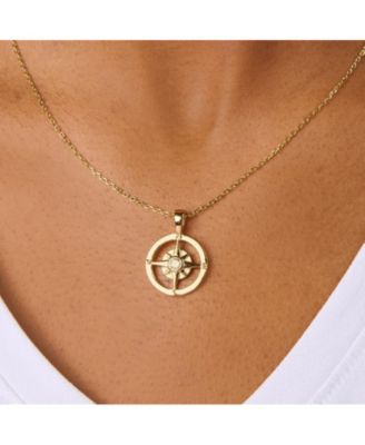 Compass Pendant Necklace in 14K Gold Over Sterling Silver