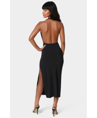 Women's High Neck Cowl Maci with Slit Dress