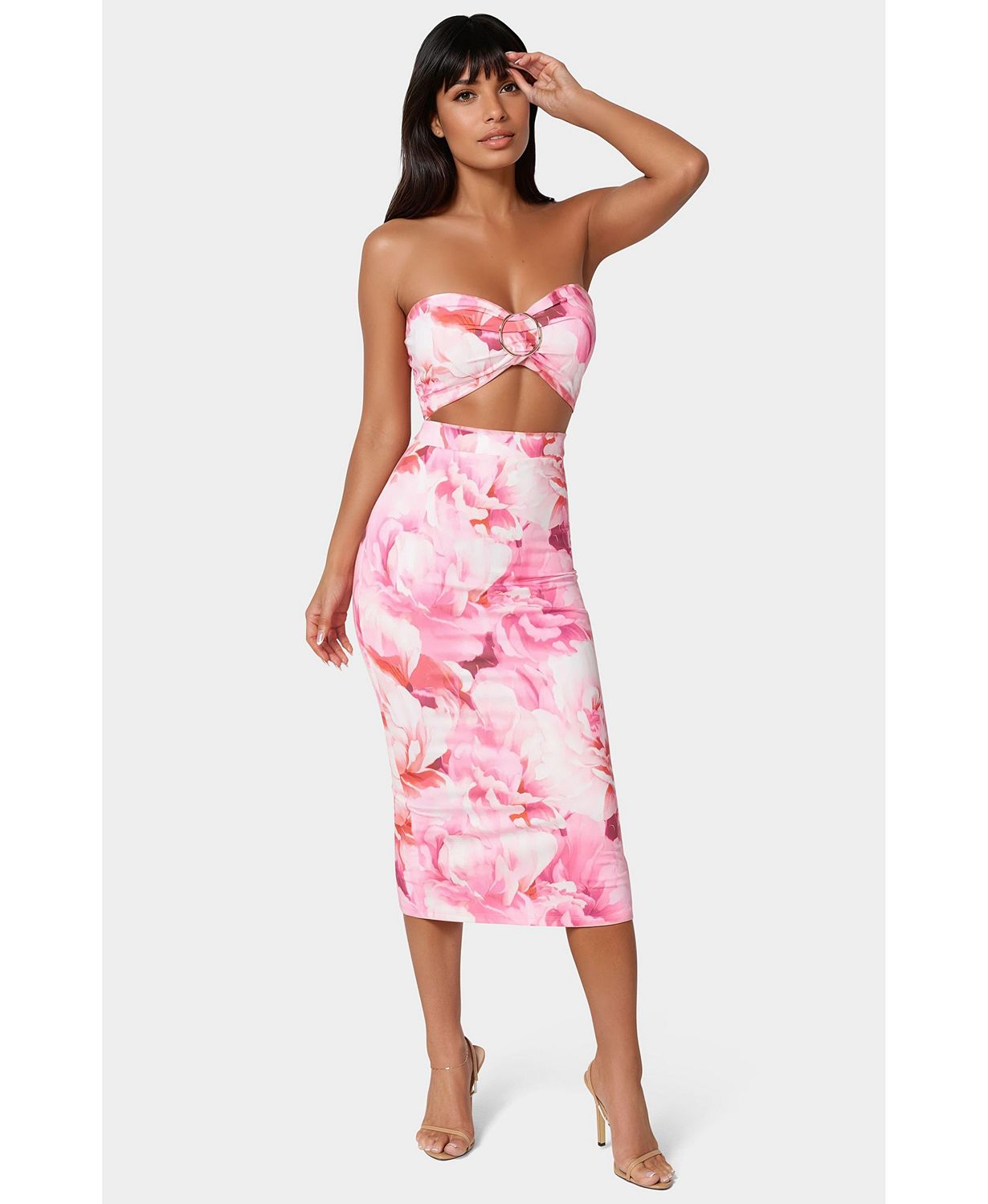 Women's Printed Front Cutout Midi