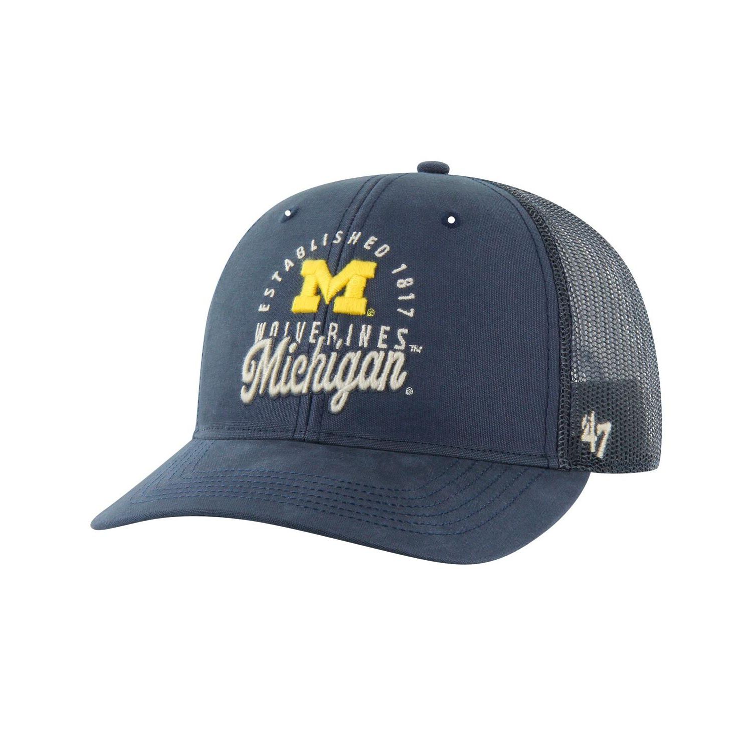 Men's Navy Michigan Wolverines Pitstop Trucker Adjustable Hat