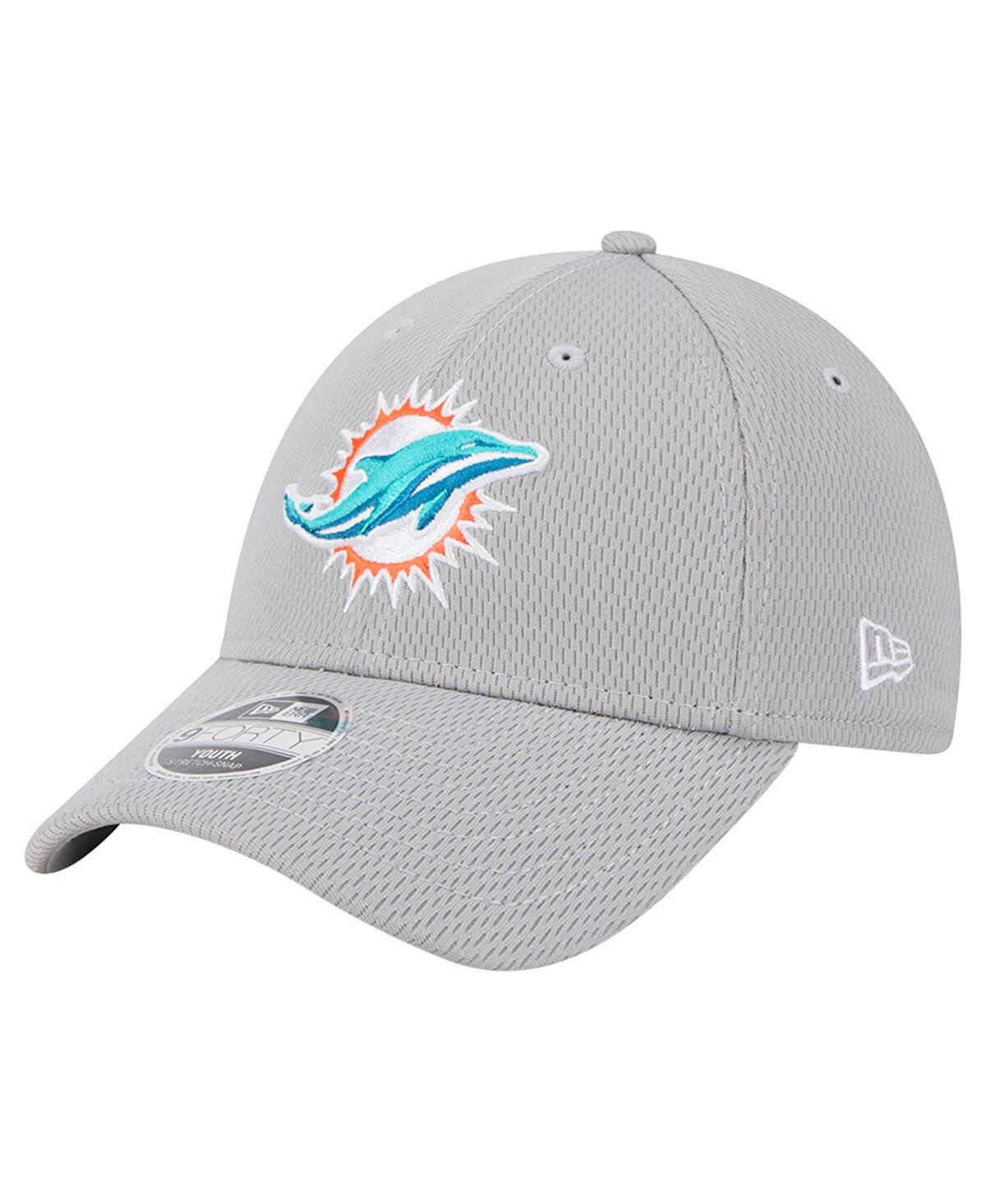New Era Big Boys And Girls Gray Miami Dolphins Main 9forty Adjustable Hat In Gray