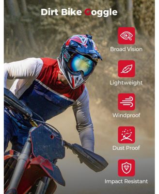 Dirt Bike Goggles - 4.4 Ounces Lightweight Frameless Broad Clear Vision UV Protection Motorcycle UTV Goggles for Men Women