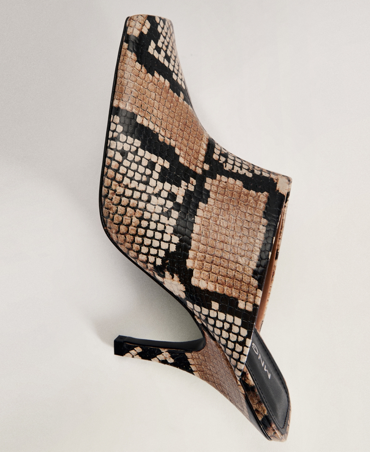 Mango Animal-print Open-back Leather Heeled Shoes Beige In Beige