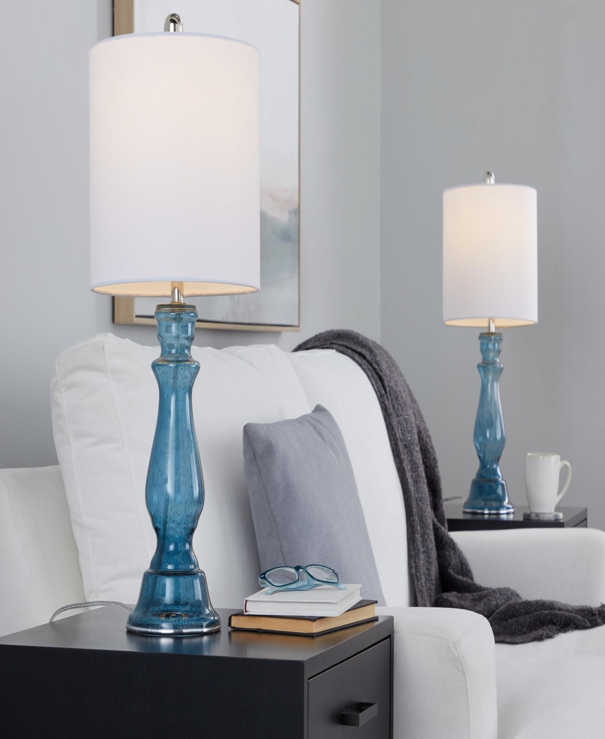 Lumisource Bishop 25" Glass Table Lamp, Set Of 2 In Blue,white