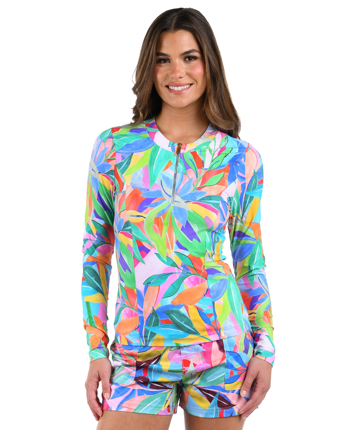 Shop La Blanca Women's Tropi-flage Half-zip Rash Guard In Multi