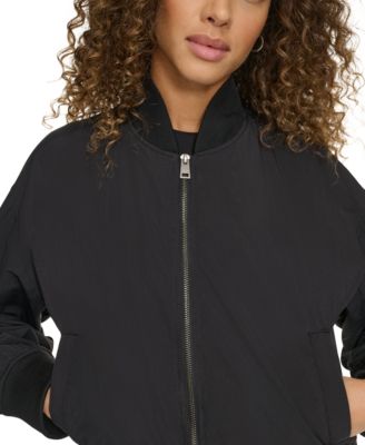 Women's Relaxed Zip-Front Ribbed-Hem Bomber Jacket