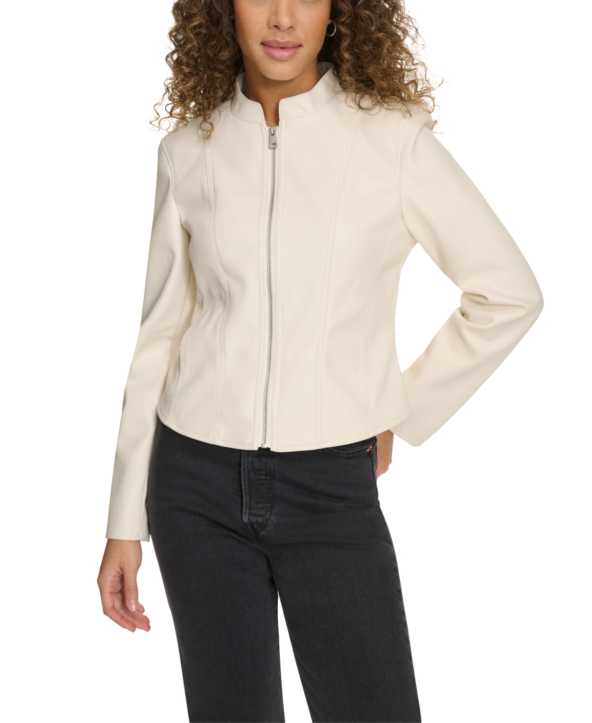 Shop Levi's Women's Faux-leather Cut Racer Jacket In Oyster