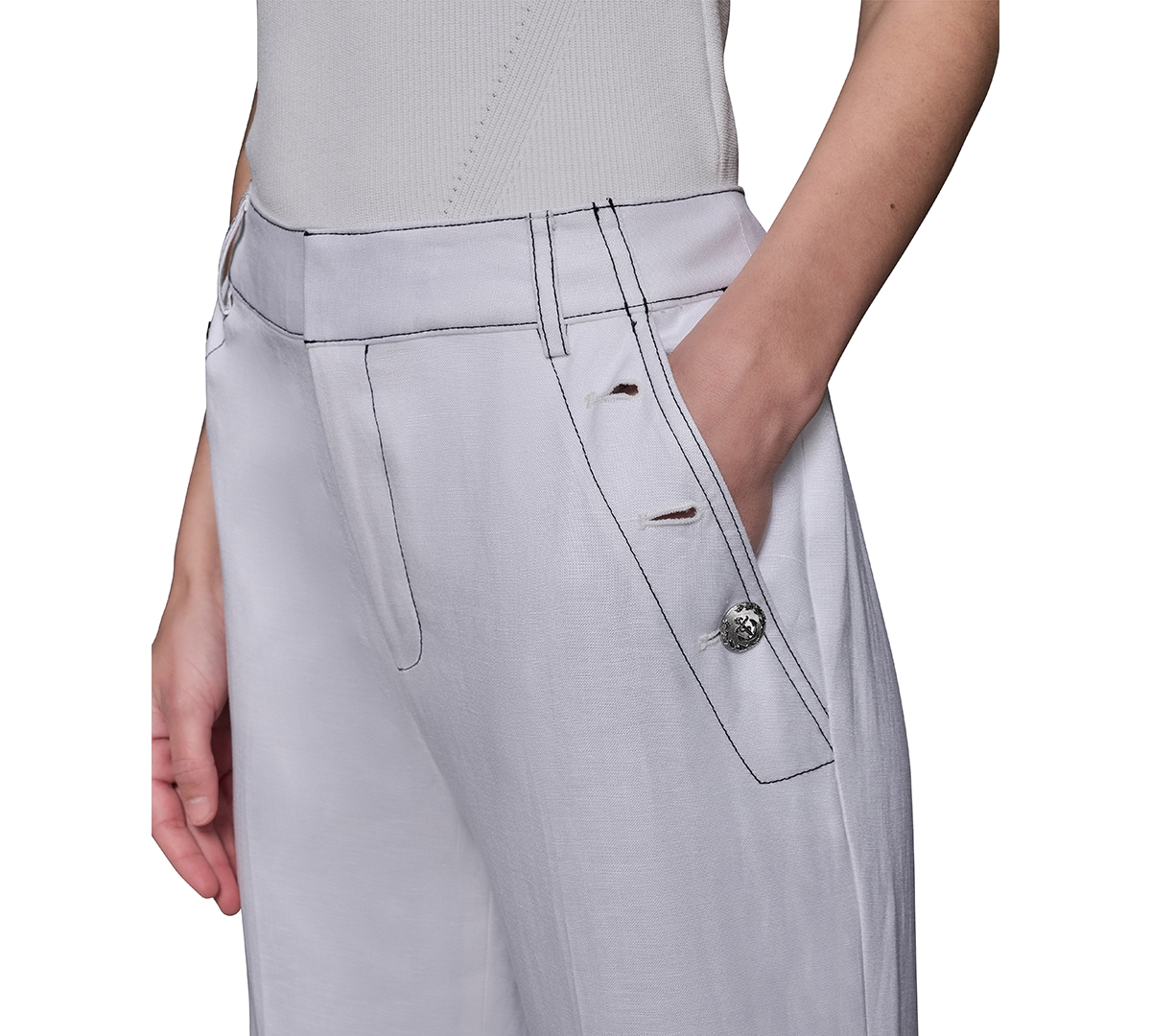 Shop Karl Lagerfeld Women's Linen-blend Wide-leg Sailor Pants In Soft White
