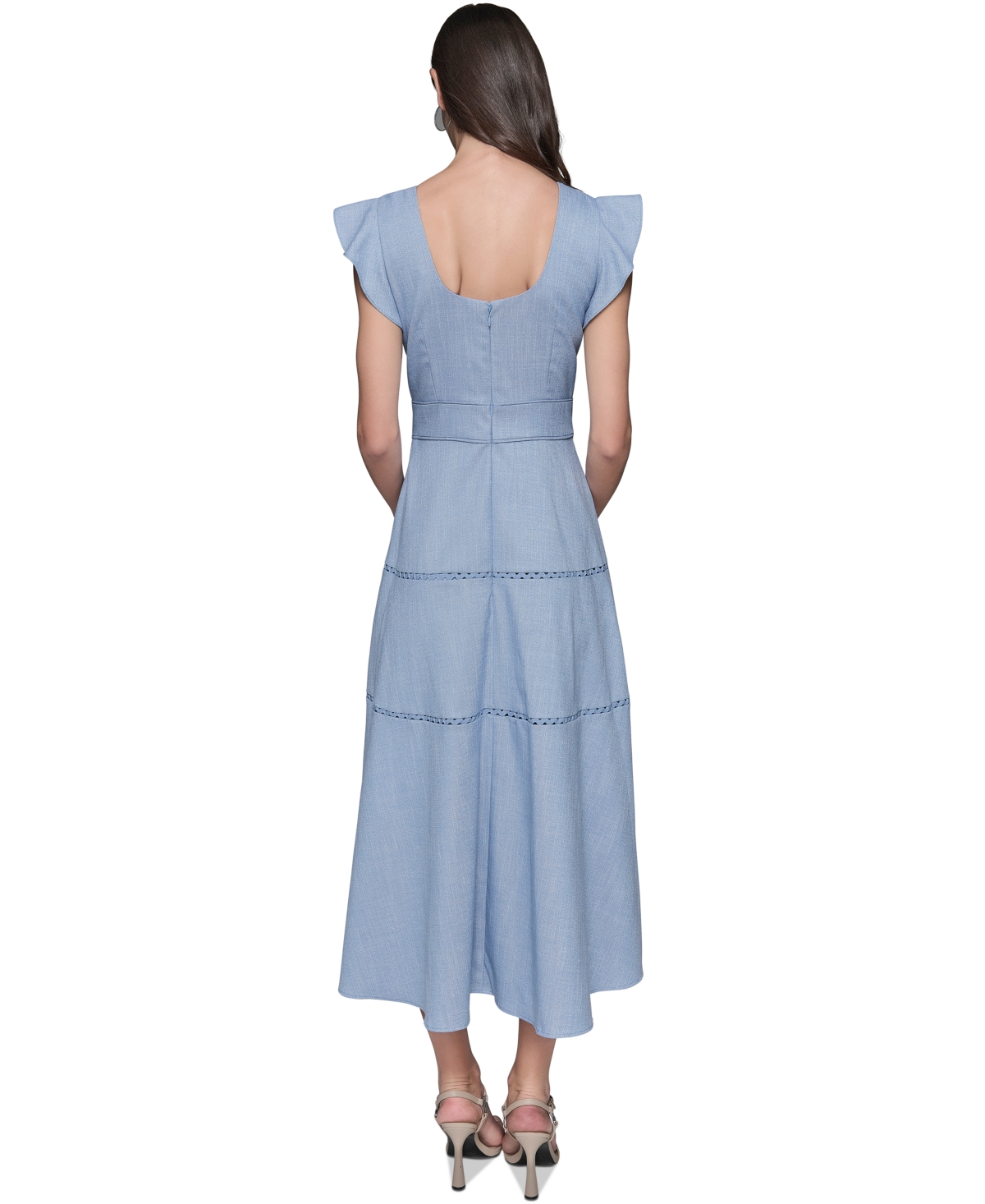 Karl Lagerfeld Lace Trim Midi Dress In Chambray Blue
