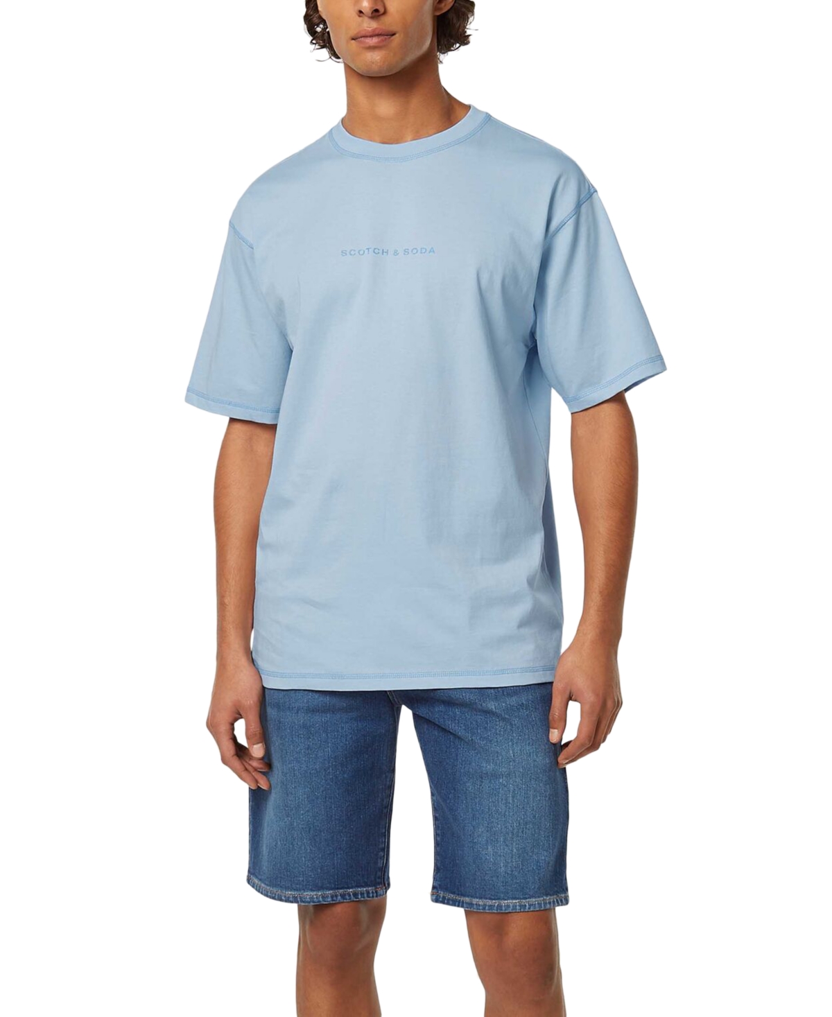 Scotch & Soda Men's Relaxed Fit Short Sleeve Crewneck Logo T-shirt In Sky Blue