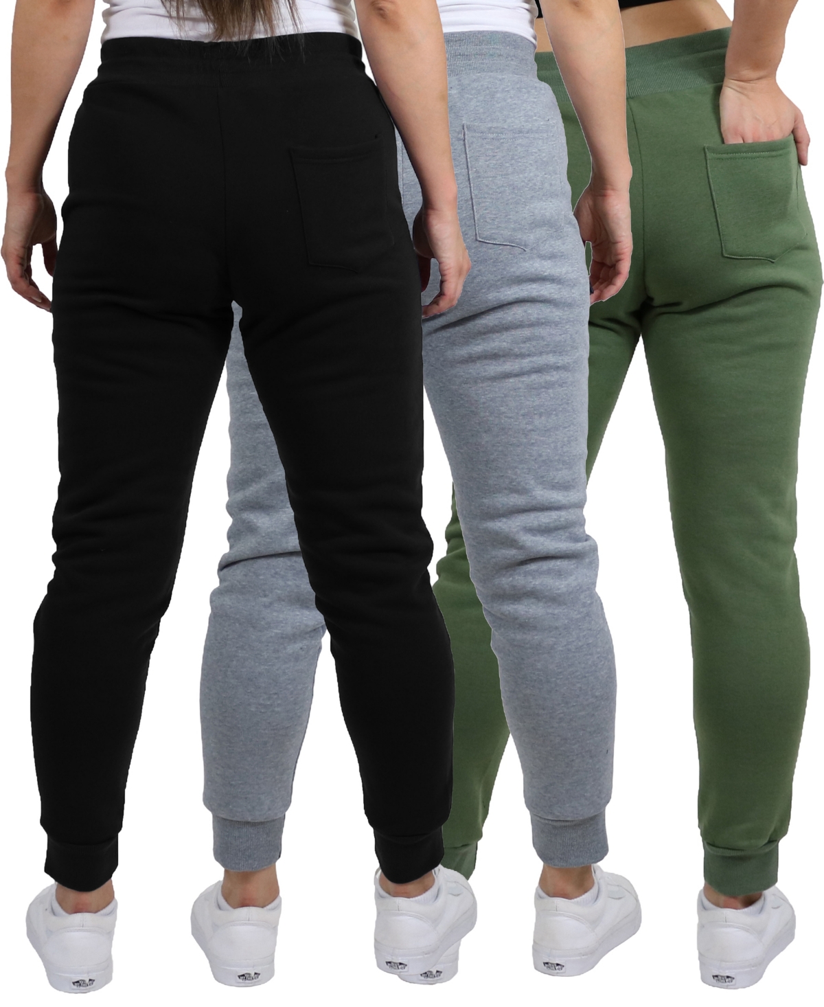 Galaxy By Harvic Women's Pro Star Loose Fit Fleece Lined Jogger Sweatpants 3-pack In Black-heather Gray-olive