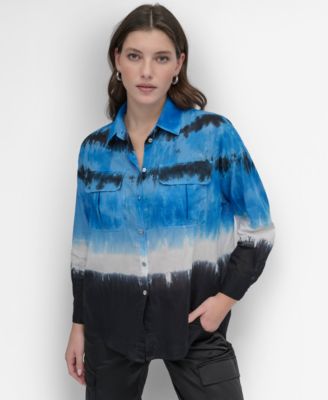 DKNY - Women's Long-Sleeve Tie Dye Button-Front Shirt