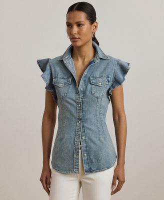 Lauren Ralph Lauren - Women's Denim Flutter-Sleeve Shirt