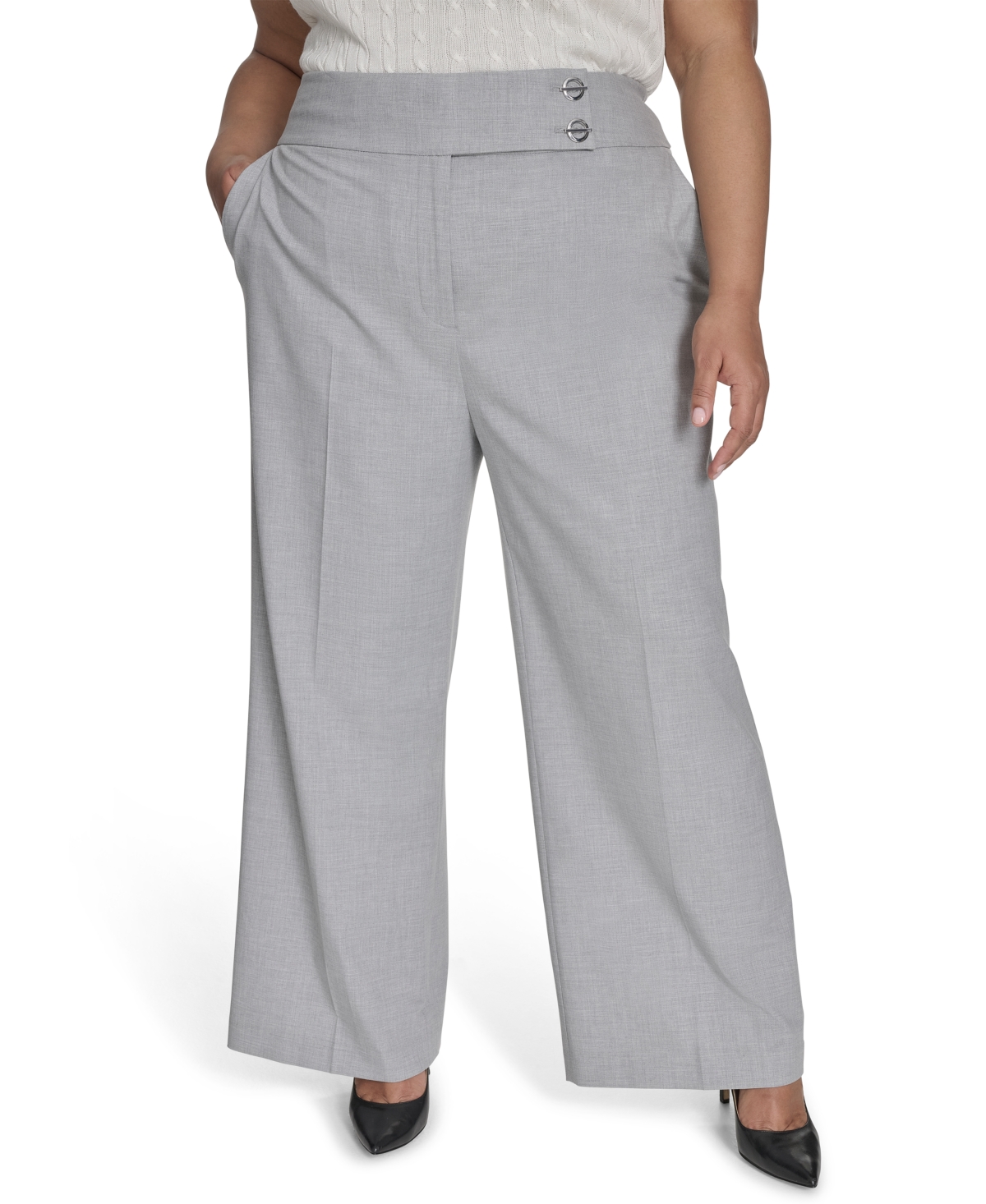 Shop Calvin Klein Plus Size High Rise Wide-leg Pants In Light Heather Multi