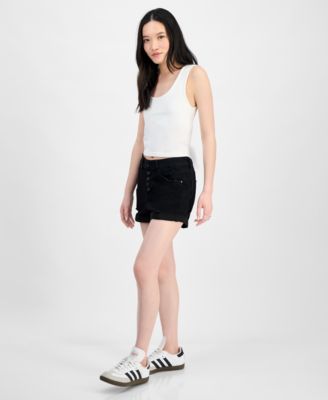 Juniors' Exposed-Button High Rise Destructed Shorts