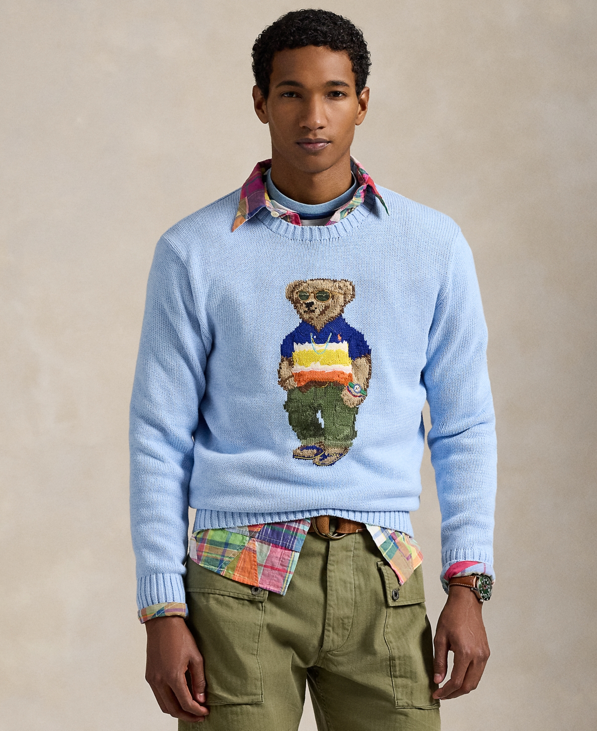 Men's Polo Bear Cotton Sweater - Blue