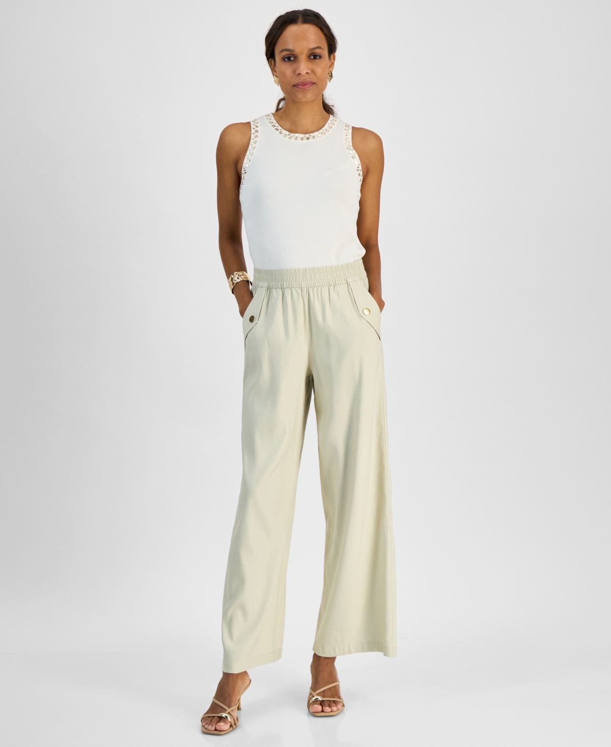 Inc International Concepts Petite Wide-leg Pull-on Pants, Exclusively At Macy's In Grain