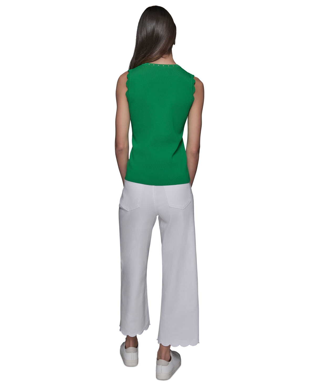 Karl Lagerfeld Women's Scallop-edge Sleeveless Sweater In Flore Green