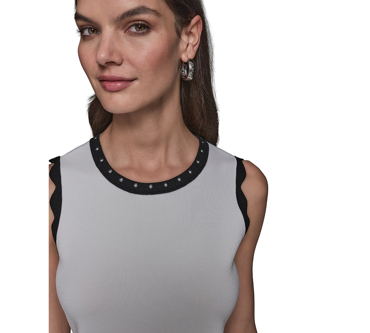 Karl Lagerfeld Women's Scallop-edge Sleeveless Sweater In Soft White  Black