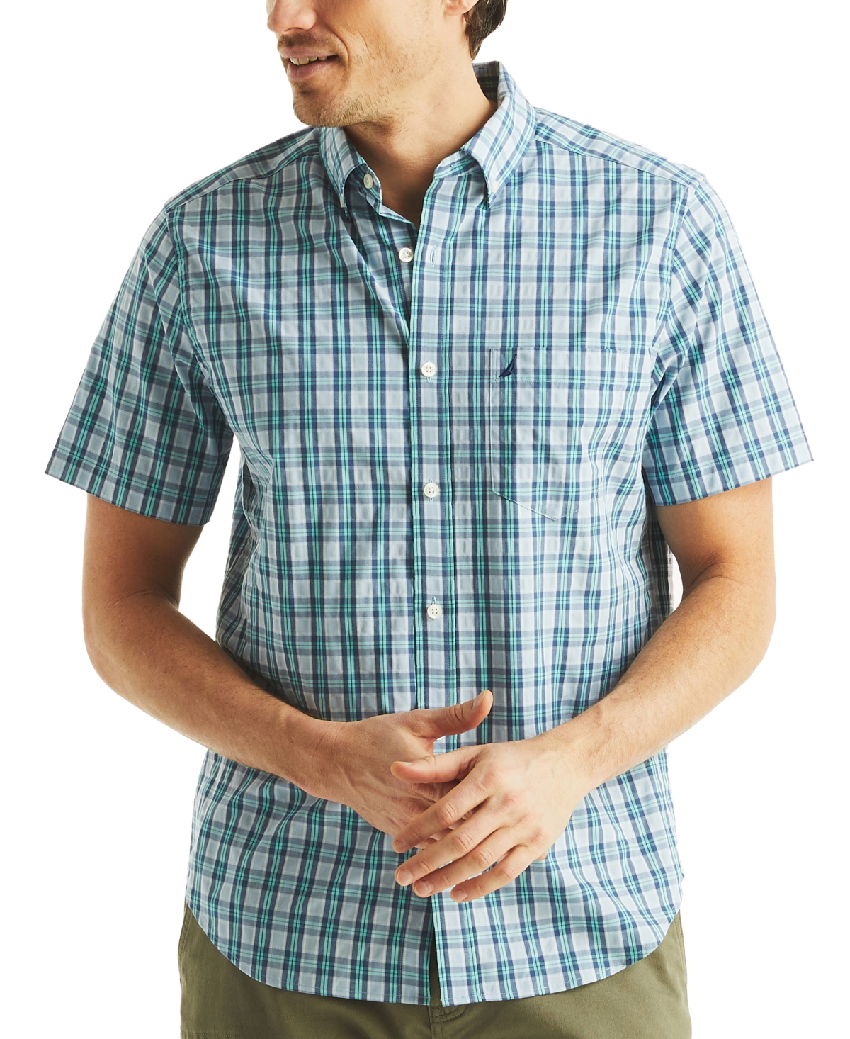 Men's Classic-Fit Stretch Plaid Button-Down Shirt - Pale Blue