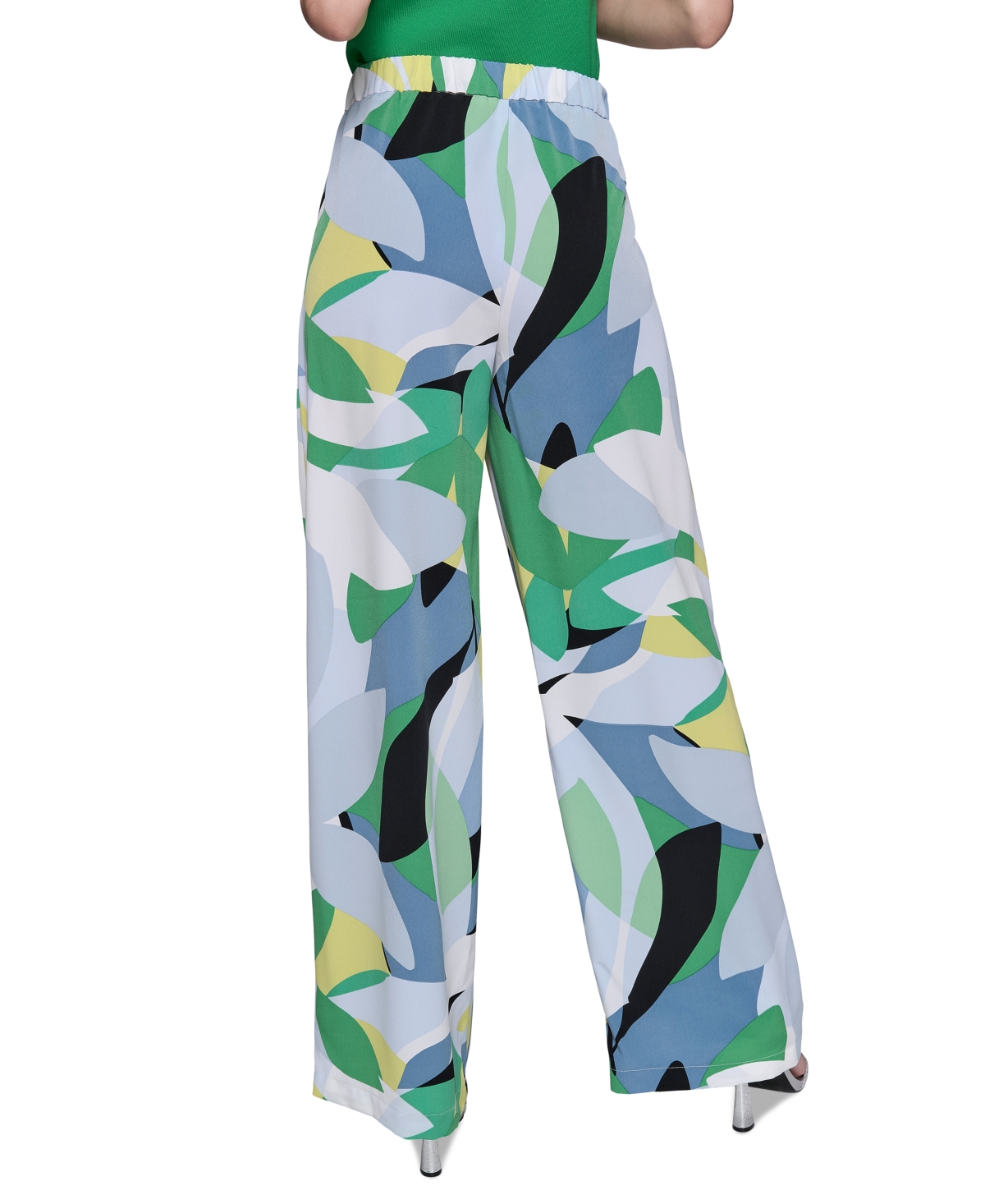 Shop Karl Lagerfeld Women's Geo-print Wide-leg Pants In Flore Green  Chambray