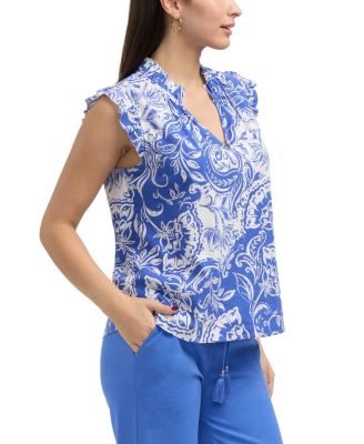 Women's Linen Blend Top With Ruffle Sleeve and Collar