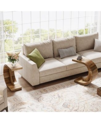 C-Shaped End Table, Wood Side Table for Couch Sofa Living Room Bedroom Small Space, Rustic Brown