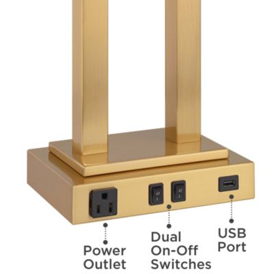 Amity 26" High Modern Desk Lamp USB Port AC Power Outlet Gold Warm Brass Finish Metal Single White Shade Home Office Living Room Charging Bedroom Bedside Nightstand House Reading - Possini Euro Design
