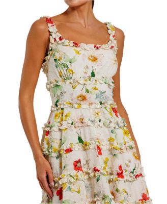 Women's Ruffle Floral Sweetheart Neck Mini Dress