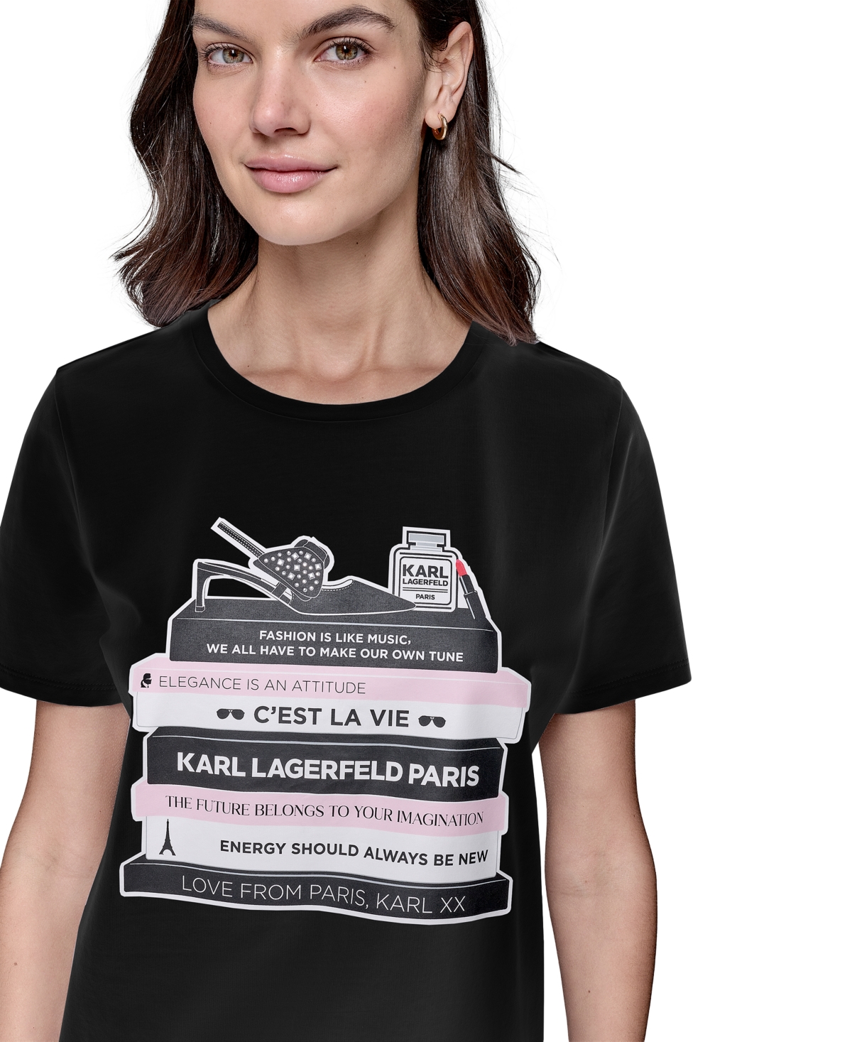 Shop Karl Lagerfeld Women's Karl's Library Crewneck Tee In Black