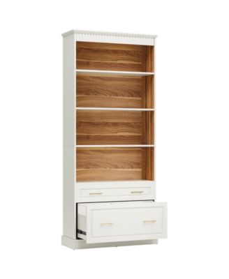 way to origin 2-Drawer File Modern Cabinet with 5-Tier Bookshelf & Large Printer Stand for Home Office