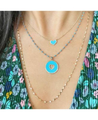 Turquoise Single Heart Necklace 14K Gold