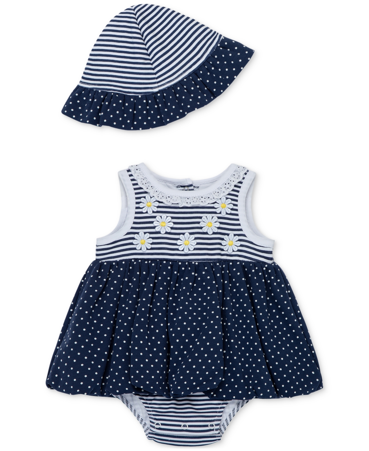 Shop Little Me Baby Girls 2-pc. Daisies Stripe Popover Dress & Hat Set