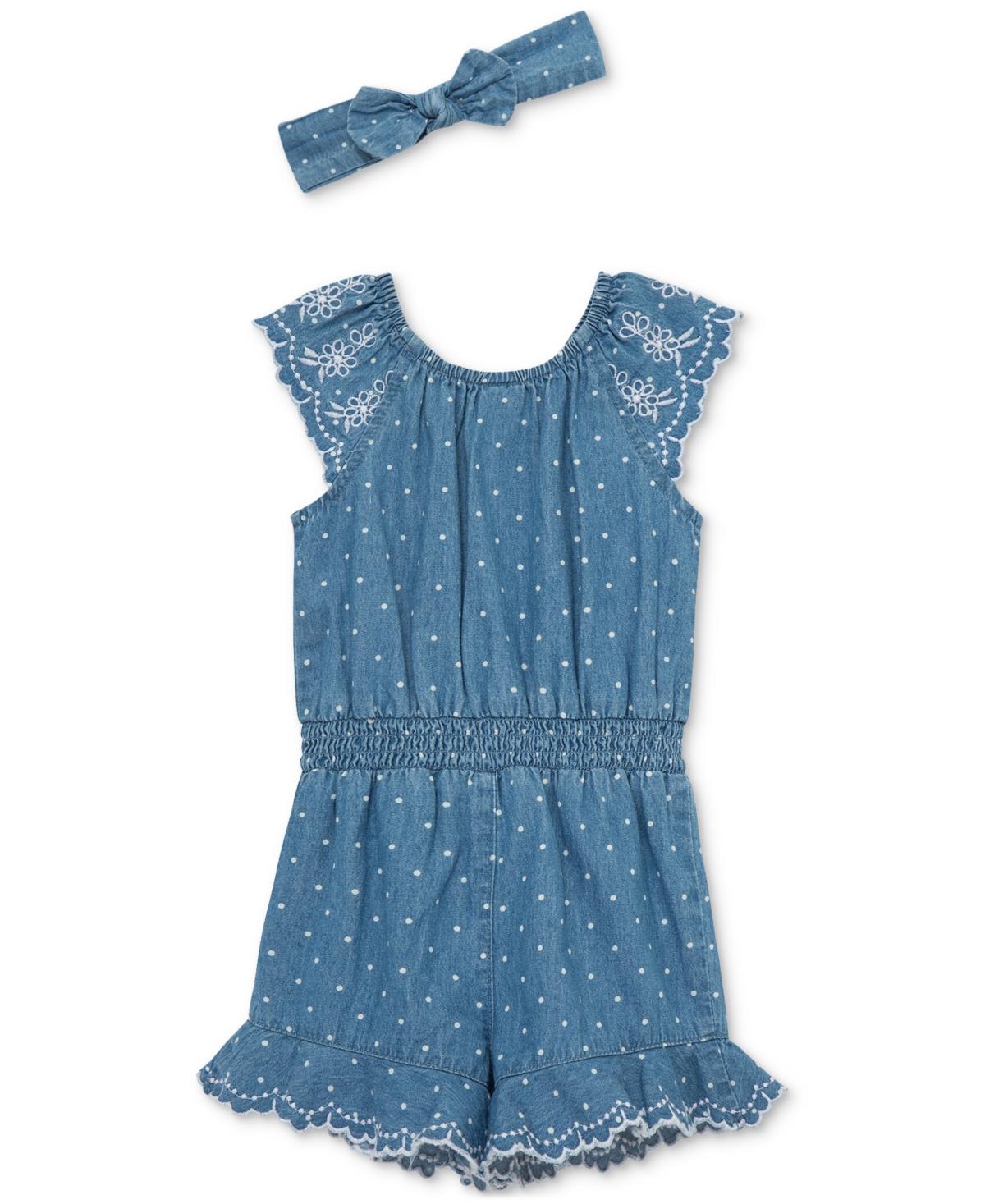 Little Me Baby Girls 2-pc. Chambray Dot Romper & Headband Set In Blue