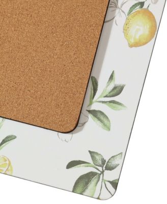 Lemon Floral Cork Placemats Set of 4, 16" x 12"