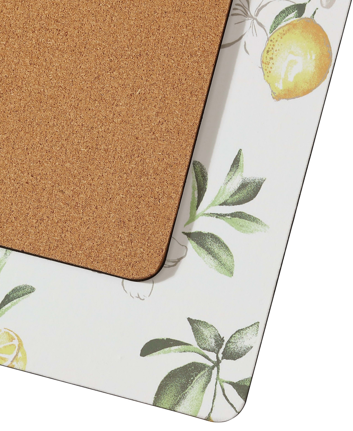 Laura Ashley Lemon Floral Cork Placemats Set Of 4, 16" X 12" In Lemon Floral