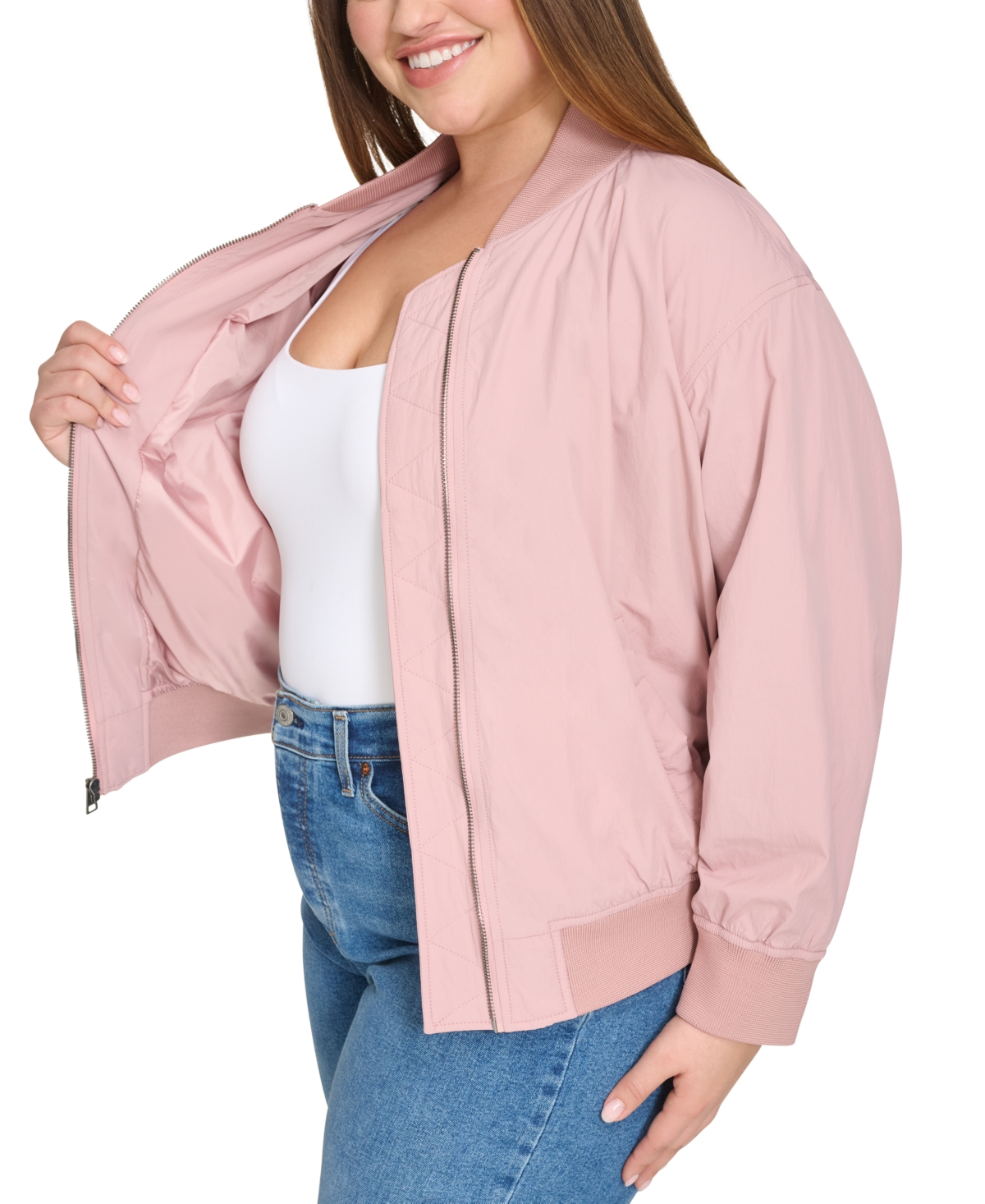 Levi's Trendy Plus Size Lightweight Zip-front Bomber Jacket In Dusty Rose