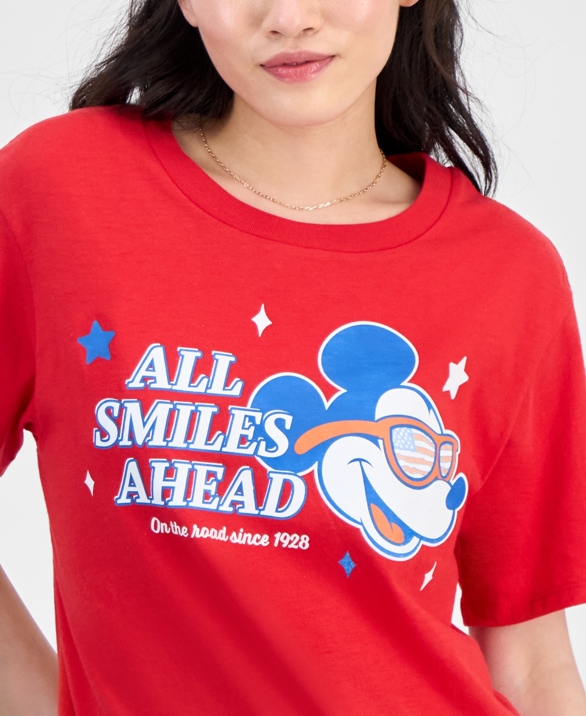 Disney Juniors' Mickey Mouse All Smiles Ahead Graphic T-shirt In Red
