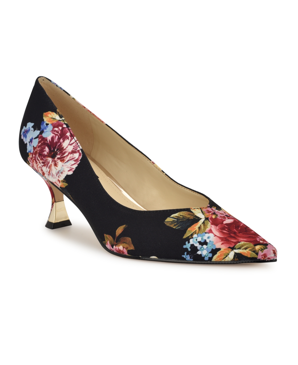 Nine West Ariella Pointed Toe Pump In Black Rose Print