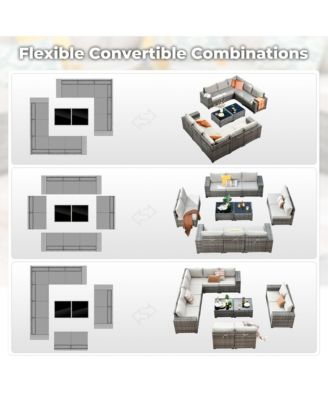 Patio Furniture Set,12 Pieces Outdoor Sectional Sofa Couch Set,Patio Conversation Set with Modular Wicker Deep Seat Chairs,Comfy Cushions,Side Table,Orange Red