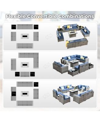 Patio Furniture Set,12 Pieces Outdoor Sectional Sofa Couch Set,Patio Conversation Set with Modular Wicker Deep Seat Chairs,Comfy Cushions,Side