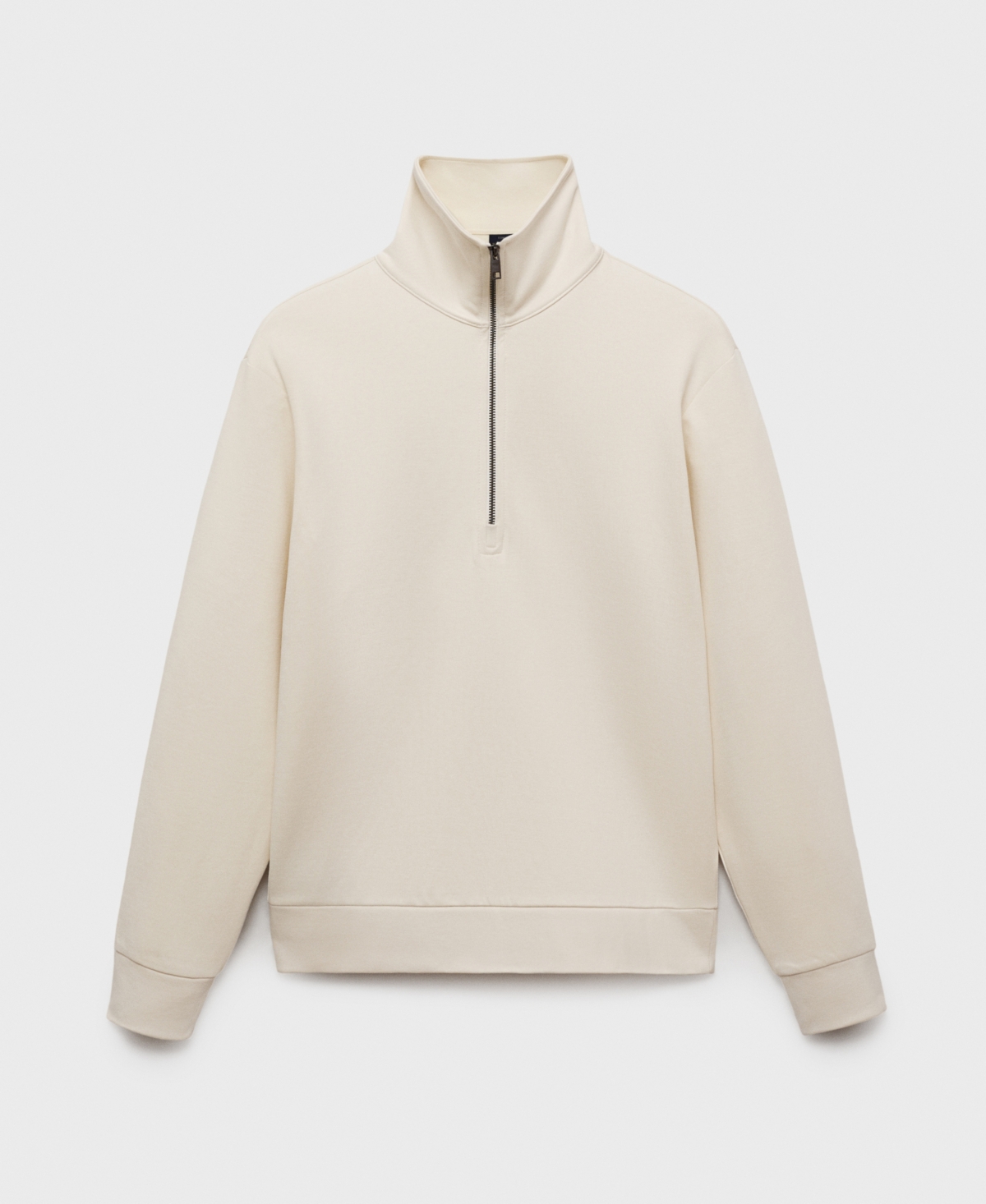 Mango Cotton Blend Half Zip Sweatshirt In Off White