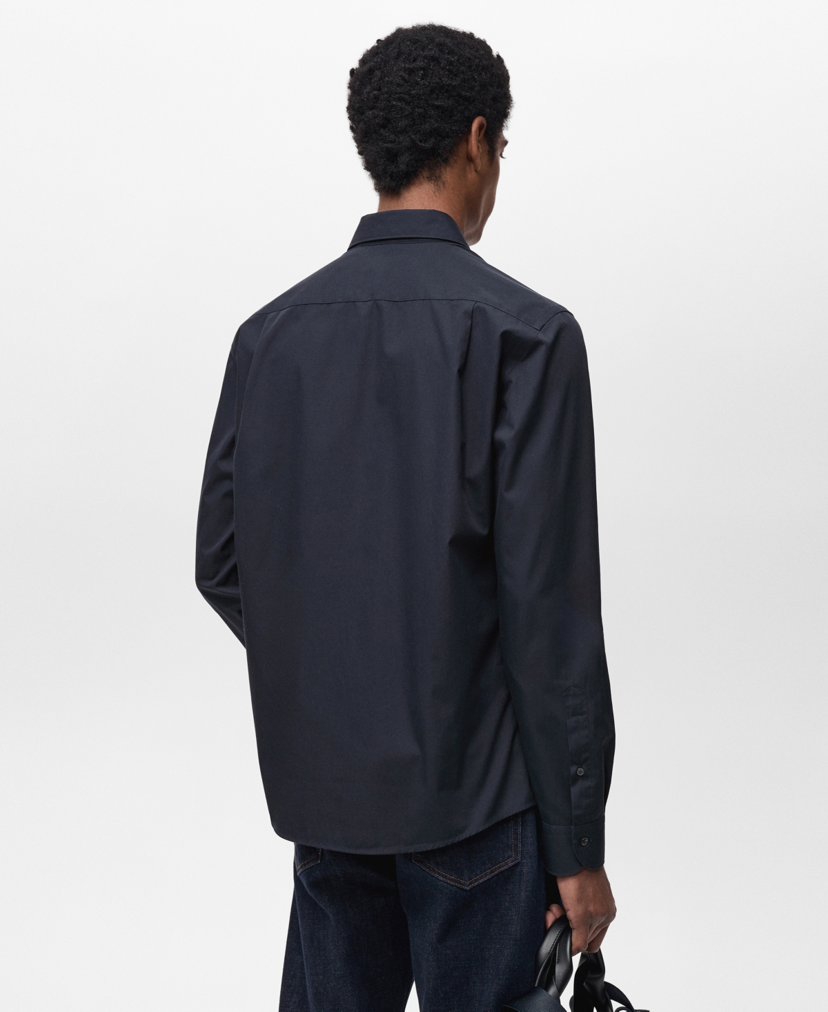 Mango Regular Fit Solid Cotton Button-up Shirt In Dark Navy
