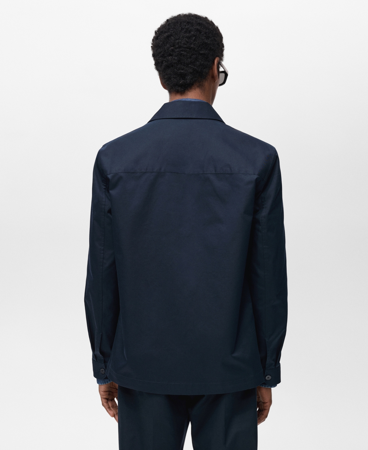 Mango Regular Fit Cotton Blend Button-up Overshirt In Dark Navy
