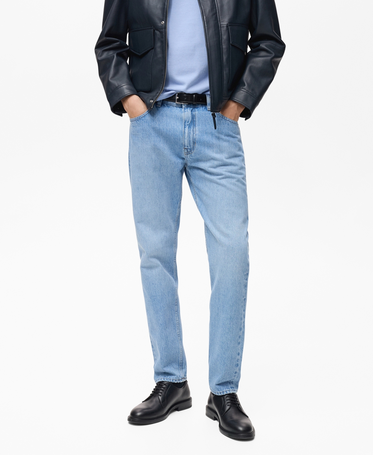 Mango Tapered Leg Jeans In Medium Blue
