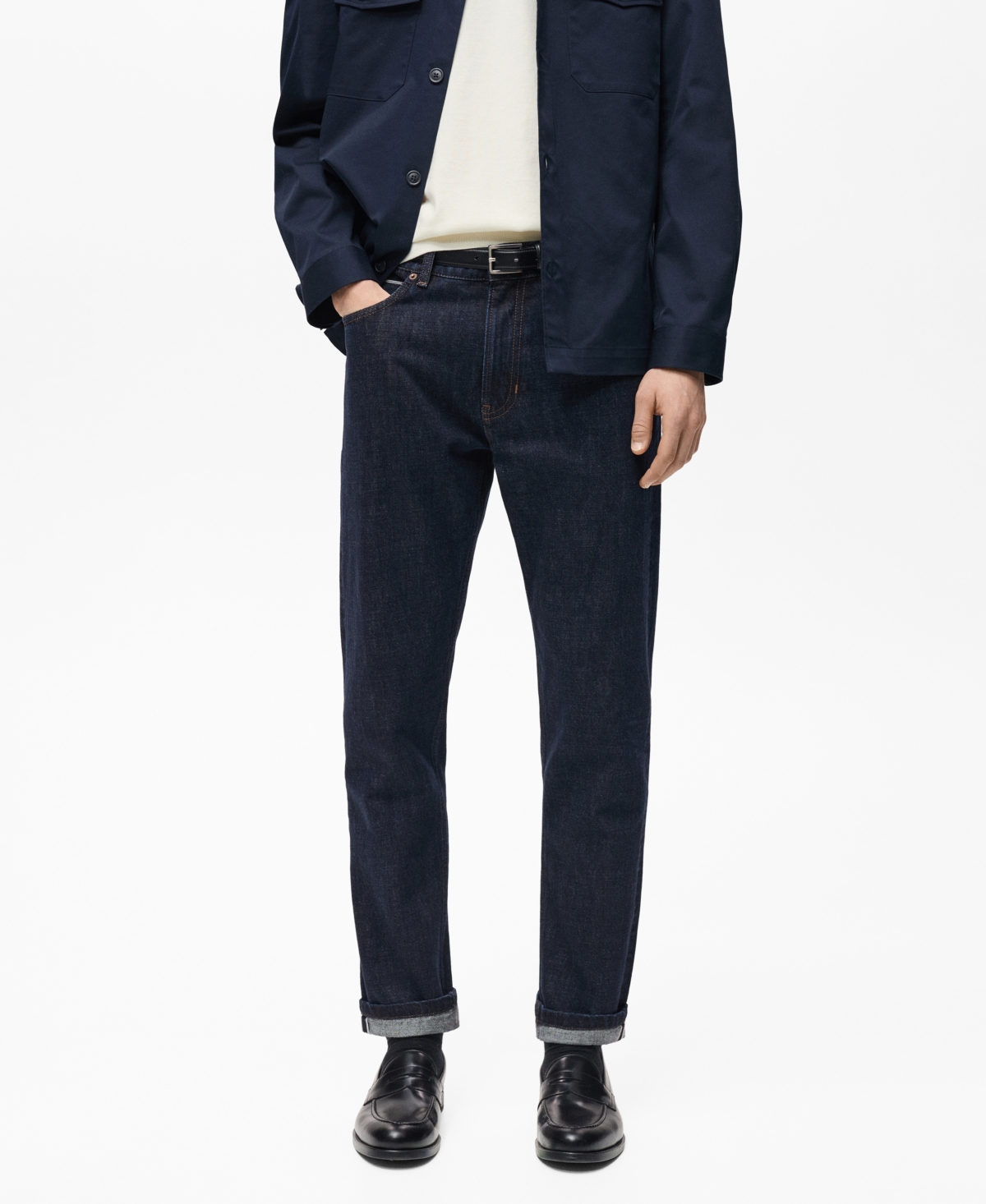 Mango Tapered Leg Jeans In Open Blue