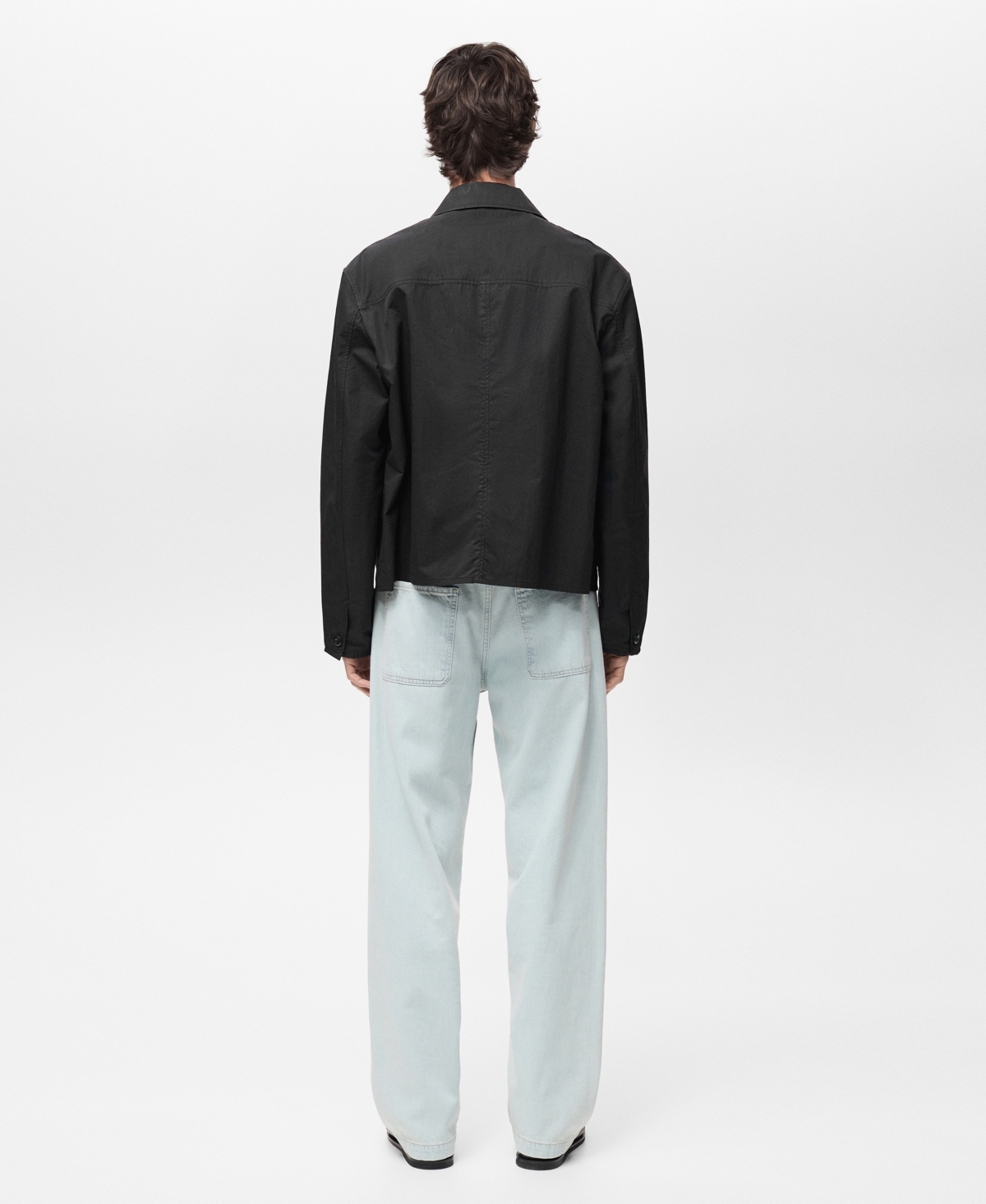 Mango Regular Fit Cotton Blend Button-up Overshirt In Black